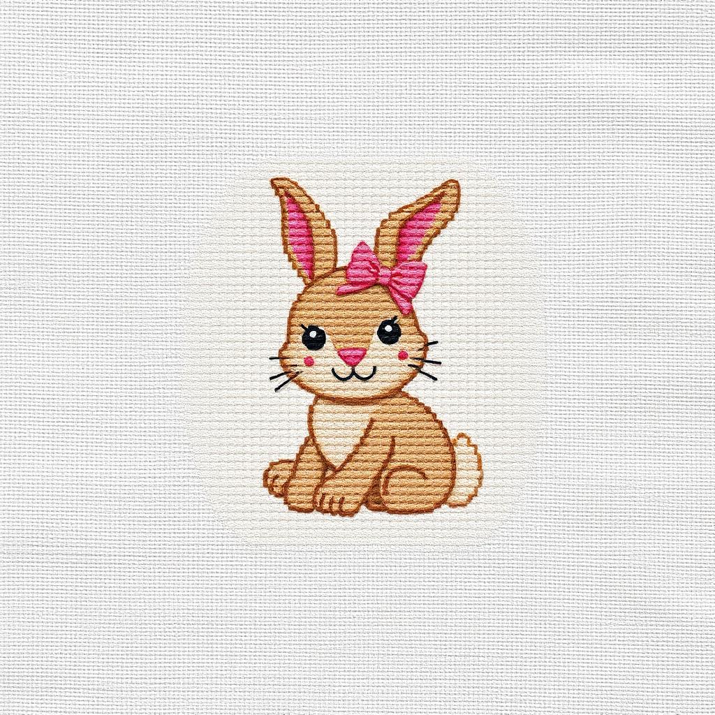 Pink bow bunny cross-stitch pattern